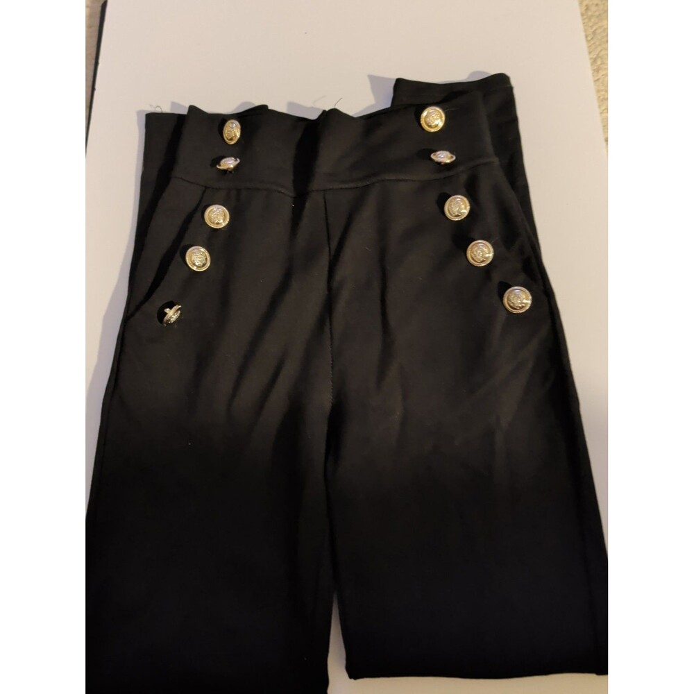 BLUE SAND Black High-Waisted Sailor Trousers with Gold Buttons